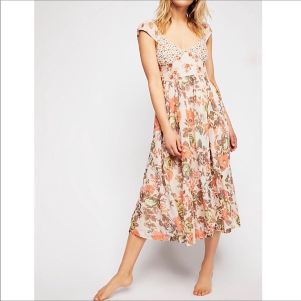 FREE PEOPLE love you peach floral midi dress M